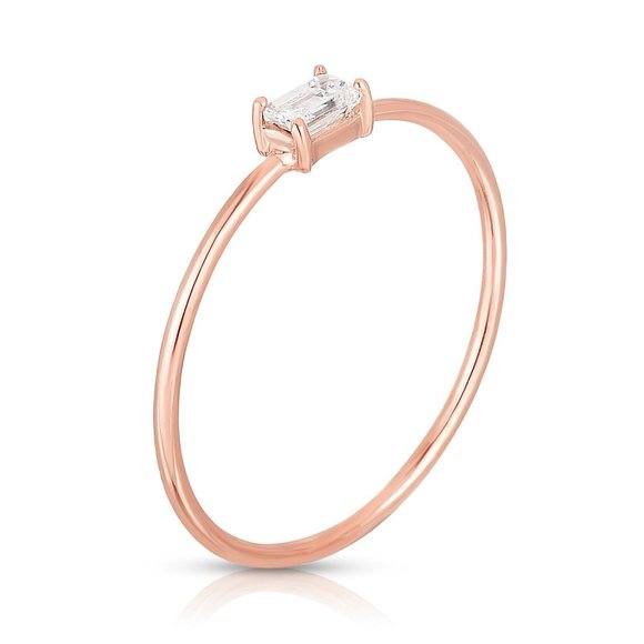 Single Emerald Diamond Ring In 14k Gold - Picture 6 of 7